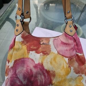 Coach Floral Canvas Shoulder Bag in Pink & Yellow